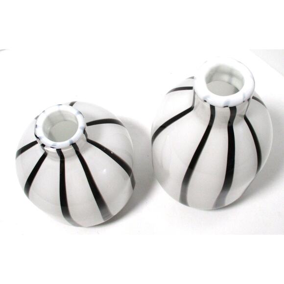 Sonoma Set Of 2 White & Black Decorative Glass Vases 5" & 6" - Picture 2 of 4